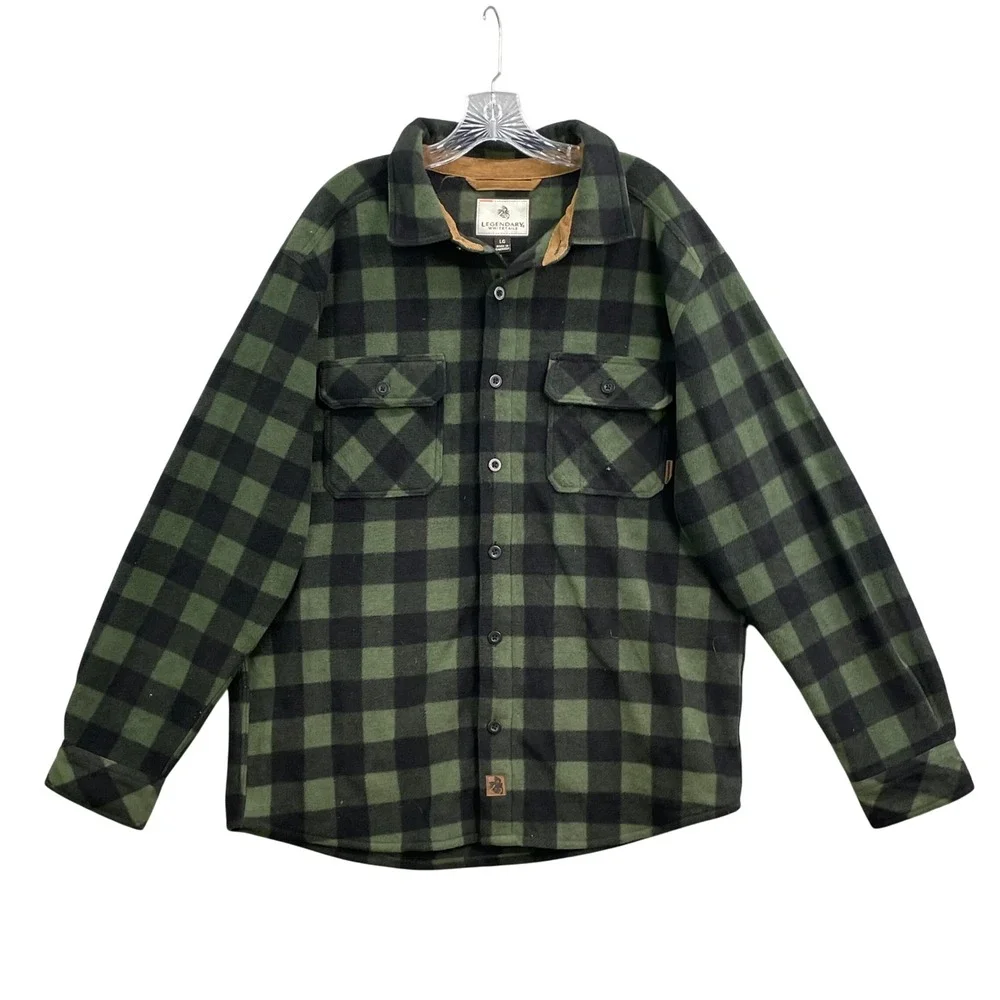 Legendary Whitetails Fleece Shirt Mens Large Green Buffalo Plaid‎ Western Logger